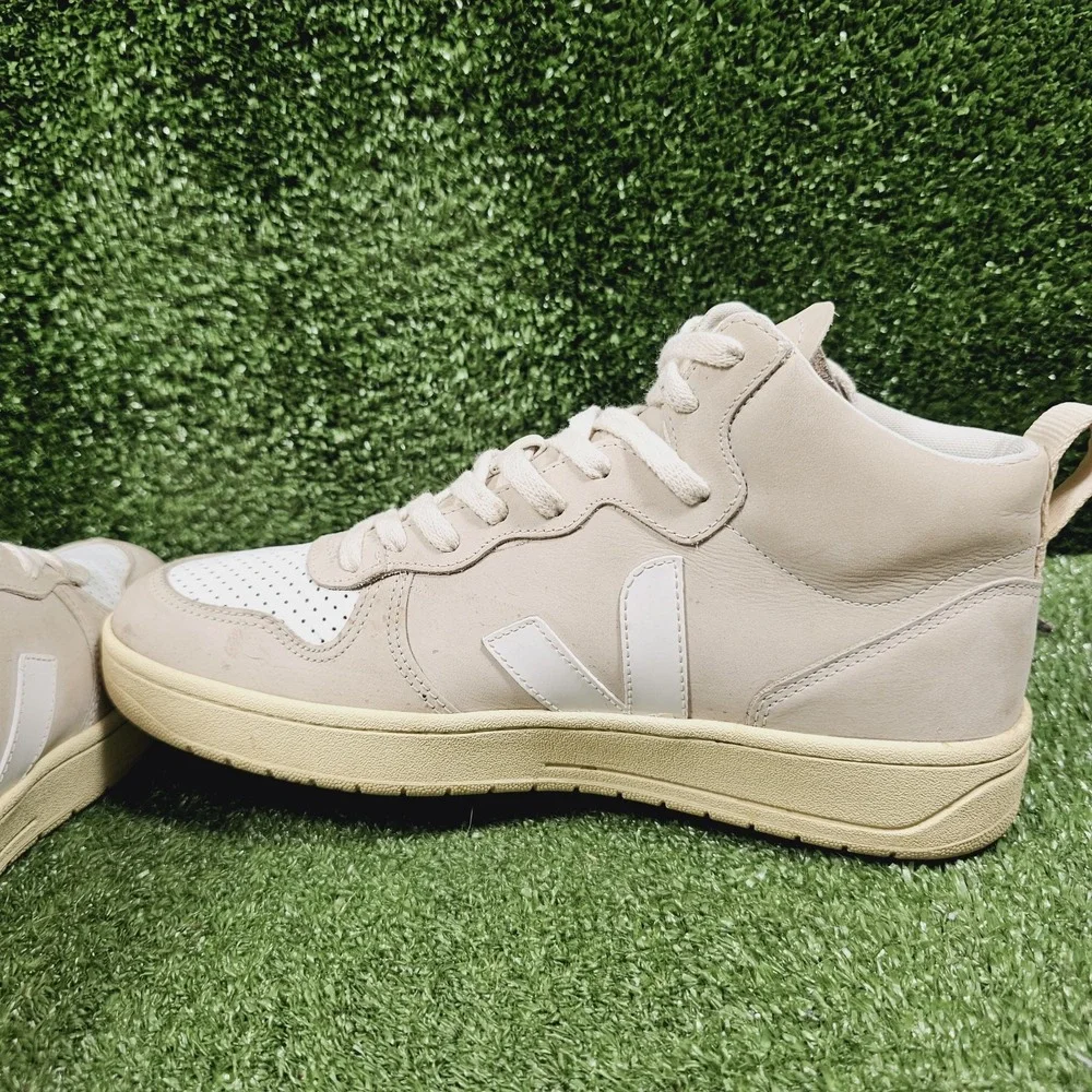 Veja V-15 White Pierre Leather High Top Casual Sneakers Mens Size US 9